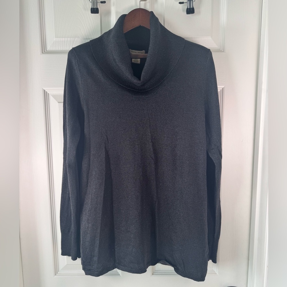 Vertical Designs Cowl Neck Metallic Black Knit Womens Sweater Size Large